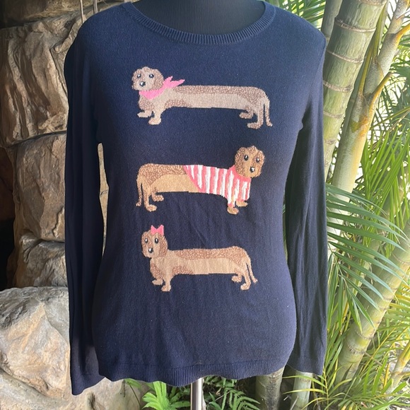 Talbots Sweaters - EUC Talbots navy pull on sweater with dogs! Size Large women’s